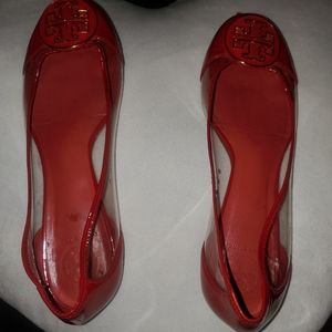 Red/clear jelly like Tory Burch flats,  8